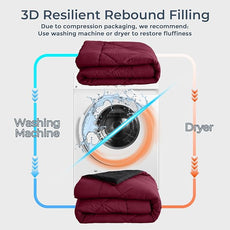 HEVUMYI Red & Black Cali-King Comforter Set - 7-Piece All Season Bed in a Bag Cali-King, Ultra Soft Burgundy Bedding Set with Comforter, Flat Sheet, Fitted Sheet, Pillowcases, Pillow Shams, Burgundy