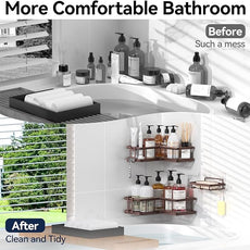 YASONIC Shower Caddy Corner, 3-Pack Adhesive Rustproof Stainless Steel Shower Shelves with Soap Holder, No Drilling Shower Organizer Corner for Dorm, Renters Bathroom, Bronze