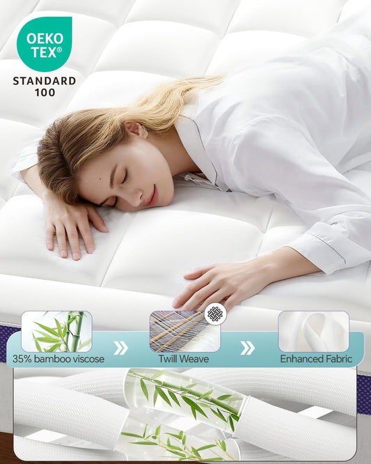 ChiXpace Dual Layer 4 Inch Memory Foam Mattress Topper Twin XL - 2 Inch Gel Memory Foam and 2 Inch Pillow Top Mattress Pad, 7-Zone Egg Crate Twin XL Size Mattress Topper (White) Dormly