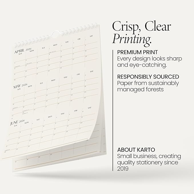 Karto 3 Month Wall Calendar 2026 - Vertical 11x17 inch January 2026 to June 2027 - Boost Your Productivity and Easy Planning with the Aesthetic Monthly Calendar - Beige