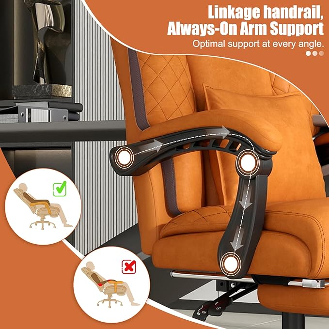Ergonomic Office Chair with Footrest, 400lbs High Back Executive Home Office Computer Chair with Unique Ear-Shape Headrest for Neck Support,Brown Leather Office Chairs for Home Office Work