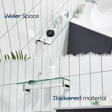 KOKOSIRI Bathroom Shelves Wall Mounted Floating Glass Shelf Polished Stainless Steel 20-Inch Hanging Rack for Storage/Room Decor 2 Pack B1105CH-L20-P2