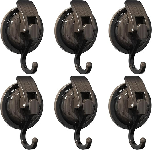 Heavy Duty Vacuum Suction Cup Hooks, Red Bronze Plated Polished Super Suction for Kitchen Bathroom, 6 Pack
