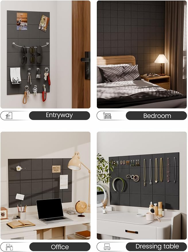 Felt Bulletin Board Tiles -28"x18" Cork Board Alternative for Office Decor, Push Pin Board Wall Organizer 6-Pack-Charcoal Gray
