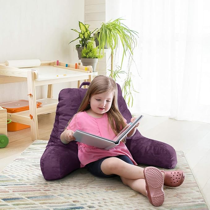 Nestl Reading Pillow with Shredded Memory Foam, Designed for Sitting Up in Bed and Couch, Back and Arms Adjustable Support for Adult & Teens Backrest Pillows for Reading, with Washable Cover Purple