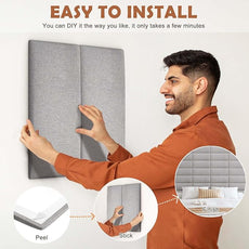 IFNOW Upholstered Wall Mounted Headboard, 3D Soundproof Wall Panels Peel and Stick for Queen Size, Reusable and Removable Tufted Bed Headboard in Medium Grey (9 Panels, 10