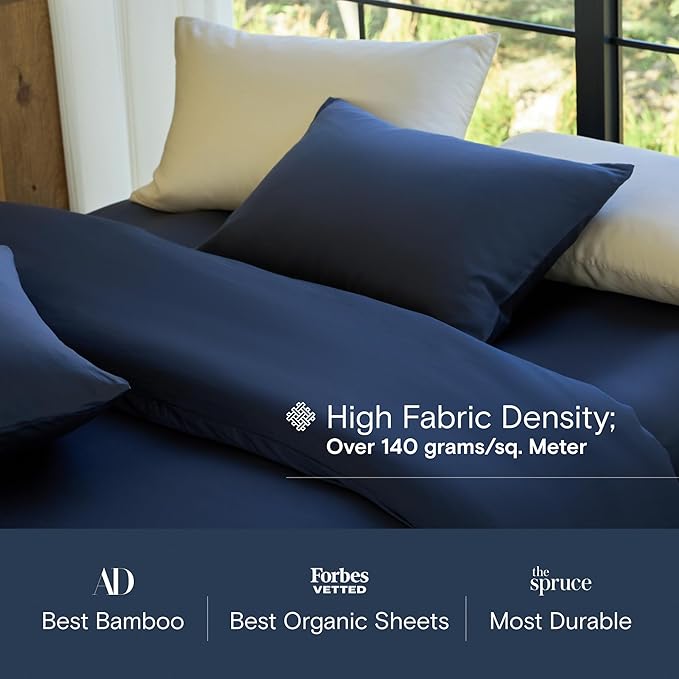 DOZ Duvet Cover Set, 100% Viscose derived from Bamboo, Organically Grown, Buttery Soft, Cooling Duvet Covers, High GSM, 1 Duvet Cover and 2 Pillowcases, 90"x90" (Sapphire, Full/Queen)