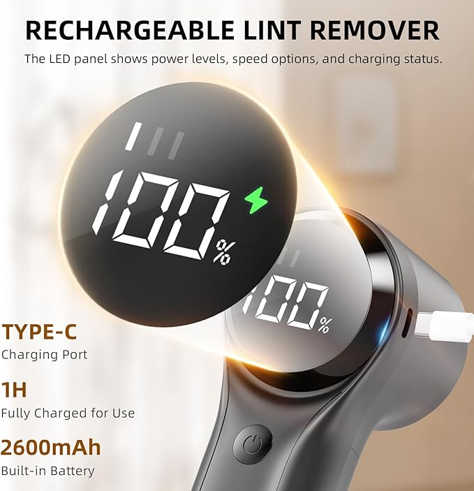 Fabric Shaver, Electric Lint Remover, Rechargeable Lint Shaver, Household Essentials for Clothes, Upholstery, Furniture, Sweater Defuzzer to Remove Pilling, Battery Operated, Black