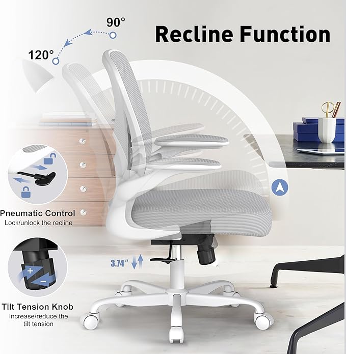 Ergonomic Office Chair Set of 2 with Adjustable Lumbar Support, Mesh Home Office Desk Chair with Wheels and Flip-up Arms, Grey
