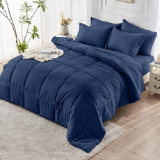 JOLLYVOGUE California King Comforter Set, Ultra-Soft Bed in a Bag Cal King Size 7 Pieces, Oeko-TEX Certified Bedding Set with Down Alternative Comforter, Sheets, Pillowcases & Shams, Navy