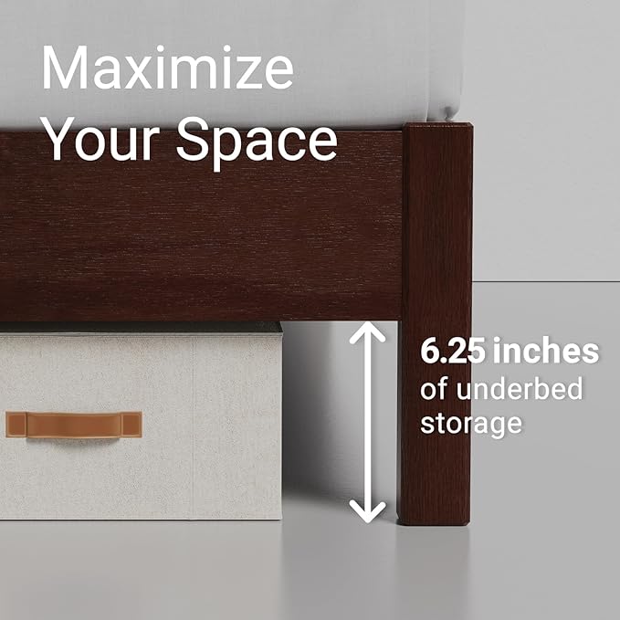 LIFEMENT Signature Wood Platform Bed Frame with Headboard, Essential, Noise Free, Under Bed Storage, No Box Spring Needed, Easy Assembly (Walnut, Queen (U.S. Standard))
