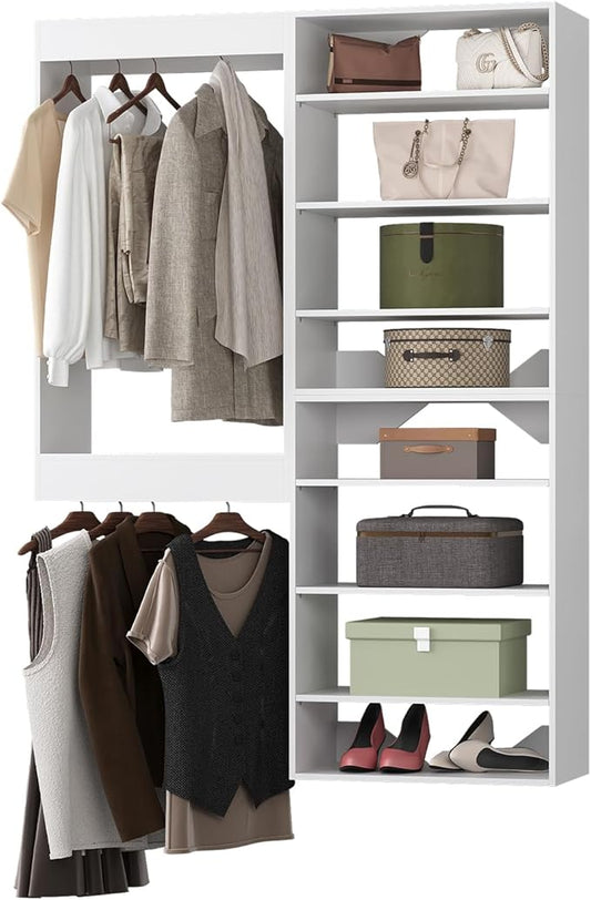 Modular Closet Organizer, White 64" Wide Wardrobe Tower Storage System for Walk In Closets