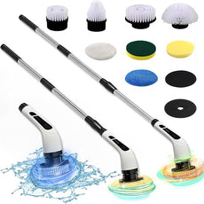 Electric Spin Scrubber- Ditch The Scrubbing! Long Handle Shower Scrubber with 9 Replaceable Heads - 2 Speed Cordless Brush Ensures Long Battery Life, Modern White Design!