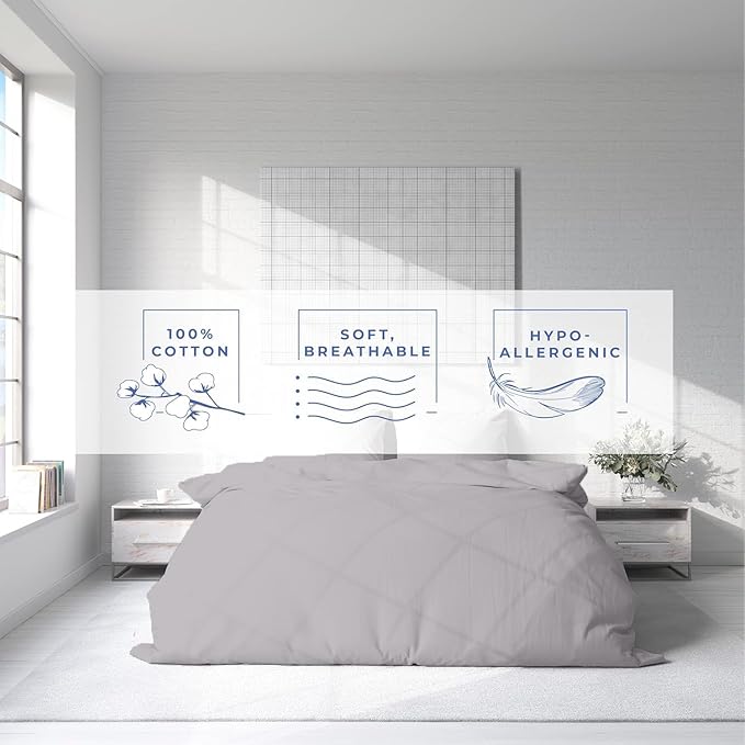 Kotton Culture 3 Pc Duvet Cover Queen Size/Full Size Set-100% Egyptian Cotton Sateen 600 Thread Count Ultra Soft Premium Durable Comforter Cover Zipper Closure & Corner Ties- (Silver, 90" X 90")
