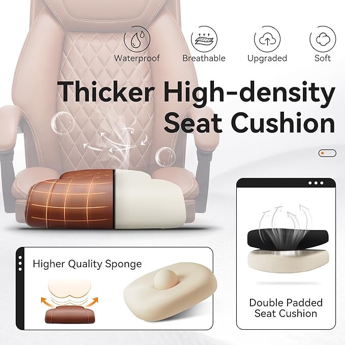 Office Chair, Executive Leather Chair Adjustable High Back, Ergonomic Computer Desk Chair Lumbar Support, Big and Tall Office Chair with Footrest, Comfy Reclining Chair for Home Office