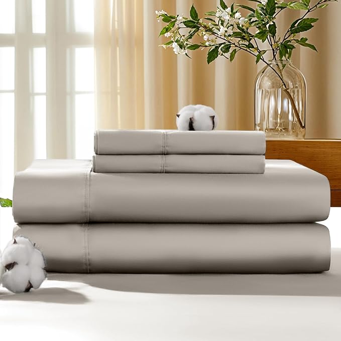 LBRO2M 100% Cotton Sheets Set Deep Pocket 19", 1000 Thread Count Queen Size 4 Piece Bed Sheet Sets Soft Comfortable Bedding All Season (Queen, Taupe) LBRO2MBedding