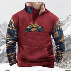 Western Sweatshirts for Men Aztec Cowboy Vintage Graphic Fleece Hoodie Mens Quarter Zip Pullover Country Jacket