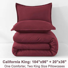 Litanika Comforter Set, Lightweight Solid Bedding Comforter Set, Fluffy Down Alternative Bed Set, Burgundy, California King
