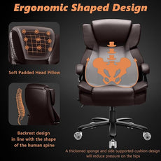 500lbs Big and Tall Office Chair with Dual Rubber Wheel and Pocket Spring Cushion, Comfy Heavy Duty Office Chair for Low Back Pain Relief, Large Executive Desk Chair with Adjustable Lumbar Support