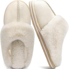 KuaiLu Womens Fluff Dual Memory Foam Slippers Ladies Cozy Arch Support Warm Scuff Slippers Slip on Comfy Winter House Shoes with Non-Slip Indoor Outdoor Hard Sole