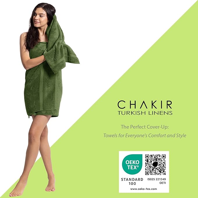 Chakir Turkish Linens | Hotel & Spa Quality 100% Cotton Premium Turkish Towels | Soft & Absorbent (8-Piece Towel Sets, Moss)