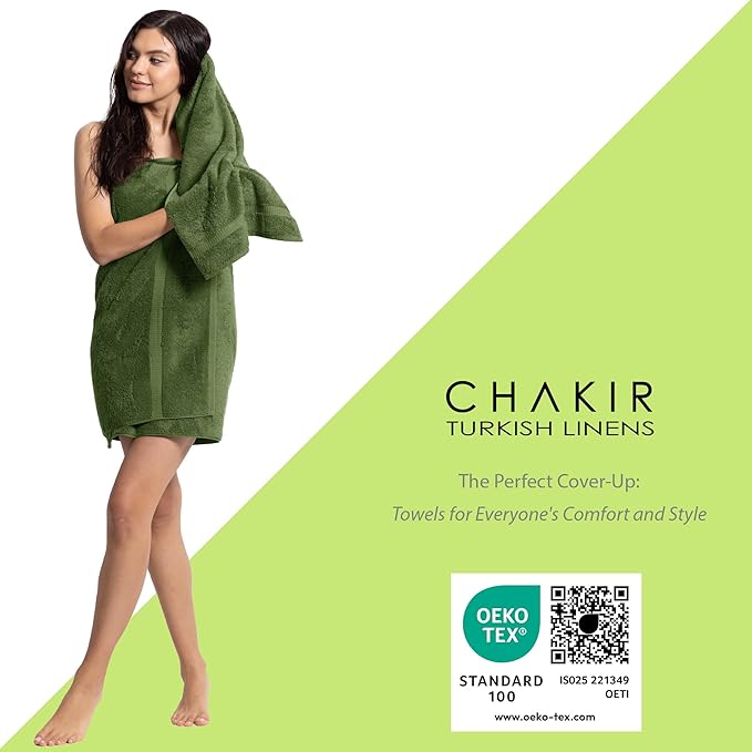 Chakir Turkish Linens | Hotel & Spa Quality 100% Cotton Premium Turkish Towels | Soft & Absorbent (3-Piece Towel Sets, Moss)