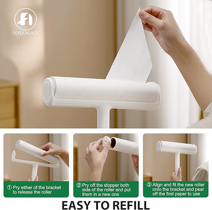 9.5'' Large Lint Roller for Pet Hair with 6 Extendable Handle and Dust-Proof Cover * 5 Refills 300 Sheets, Long Handle Lightweight Extra Sticky Heavy Duty Mop for Cleaning Carpet Floor