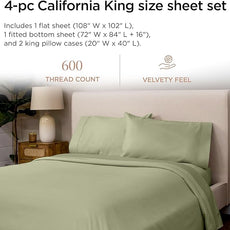 Threadmill 100% Cotton Sheets for Cal King Size Bed - 600 Thread Count Cal King Bed Sheets Set with 16” Deep Pocket - Sateen Weave 4-Piece Bedding Set with Cooling Effect, Sage Green