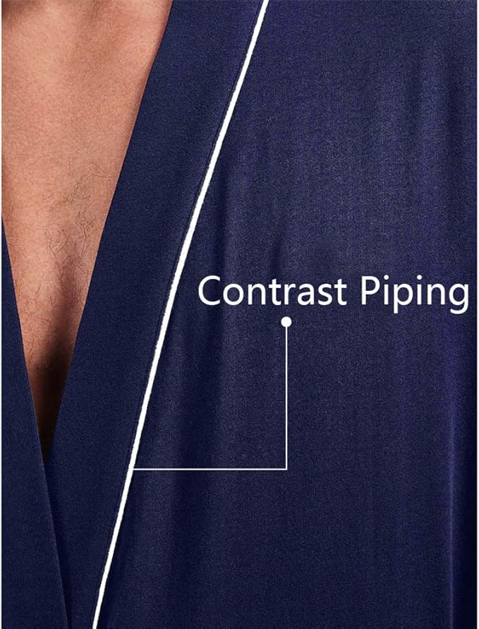 HOLOVE Men's Pure Cotton Bathrobe Lightweight Kimono and Hooded Spa Robes Soft Sleepwear