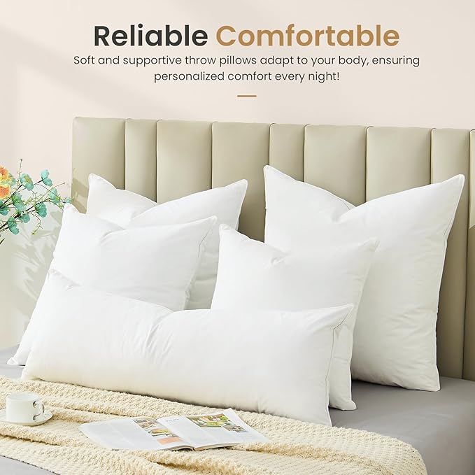BHZ Throw Pillows 18x18 Euro Pillow Inserts Set of 2, Down Feather Alternative Pillow Inserts, Decorative Soft Large Square White Throw Pillows Insert for Couch Bed Dorm Sofa with Cotton Cover