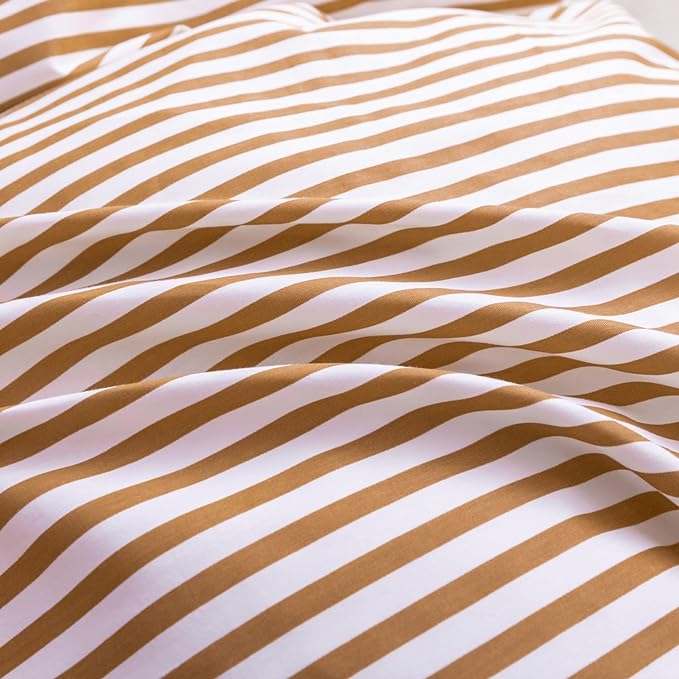 JELLYMONI King Duvet Cover Set, Cotton Duvet Cover 3 Pieces with Zipper Closure, 1 Duvet Cover and 2 Pillowcases(White with Rust Striped)