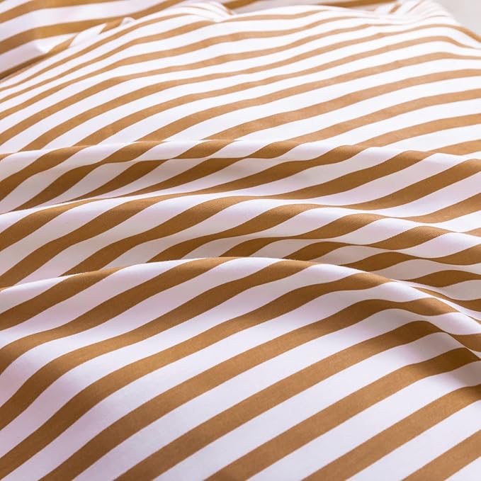 JELLYMONI Full Duvet Cover Set, Cotton Duvet Cover 3 Pieces with Zipper Closure, 1 Duvet Cover and 2 Pillowcases(White with Rust Striped)