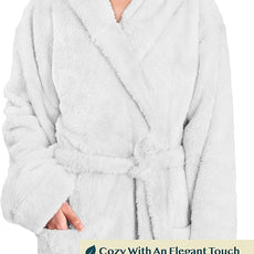 PAVILIA Women Hooded Plush Soft Robe | Fluffy Warm Fleece Sherpa Shaggy Bathrobe
