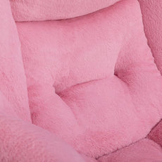 HollyHOME Lazy Chair with Foldable Ottoman, Accent Comfy Lounge Armchair and Folding Footrest Stool, Leisure Sofa Reading Chair and Footstool for Living Room, Bedroom, Dorm,Faux Fur Pink