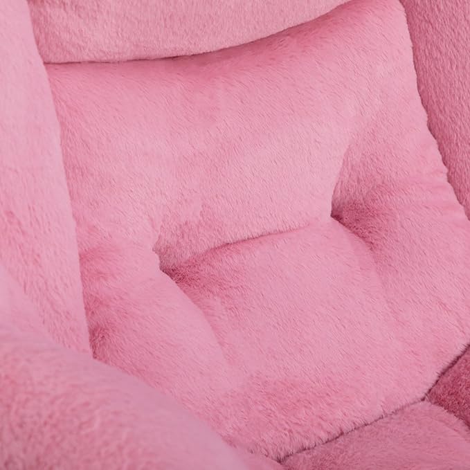 HollyHOME Lazy Chair with Foldable Ottoman, Accent Comfy Lounge Armchair and Folding Footrest Stool, Leisure Sofa Reading Chair and Footstool for Living Room, Bedroom, Dorm,Faux Fur Pink