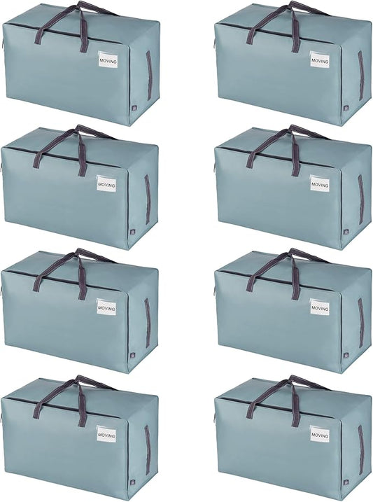 VENO 8 Pack Moving Bags and Large Christmas Decoration Storage Bins with lids. Alternative to Moving Boxes, Packing Supplies for College. Heavy Duty Totes (Light Blue Matte, 8 Pack)