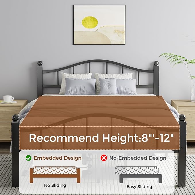 Full Size Bed Frames with Headboard, Noise-Free Design & Underbed Storage Heavy Duty Metal Bed Frames No Box Spring Needed/Tool-Free Assembly