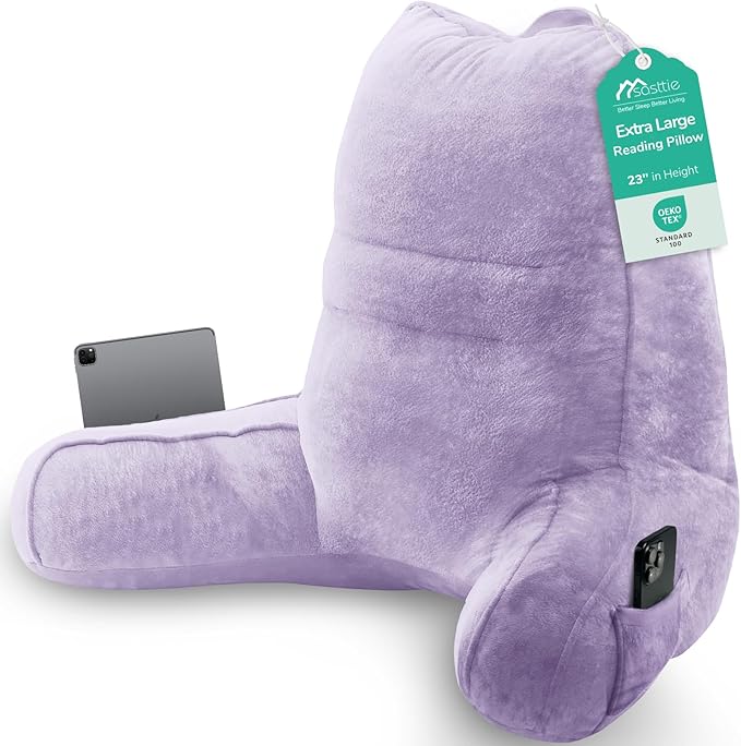 Sasttie Reading Pillow, Pillows for Reading or Relaxing – Ergonomic Support for Head, Neck, Back, and Lumbar, 23-Inch, Lavender