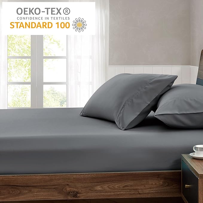 FreshCulture King Fitted Sheet Only - Hotel Quality Fitted Sheet King Size - Ultra Soft & Breathable - Brushed Microfiber - Deep Pocket - Cooling Fitted Sheets for King Size Bed (Dark Grey)