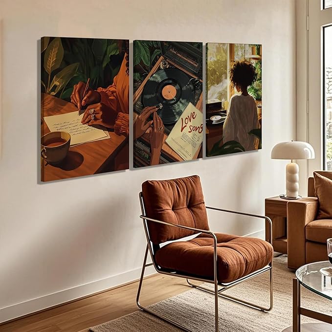 XLYFVLGF 3Pcs Black Women Canvas Wall Art African American Pictures Wall Decor Black Girl Painting Fashion Abstract Prints for Bedroom Bathroom Living Room Home Decoration 16x24in