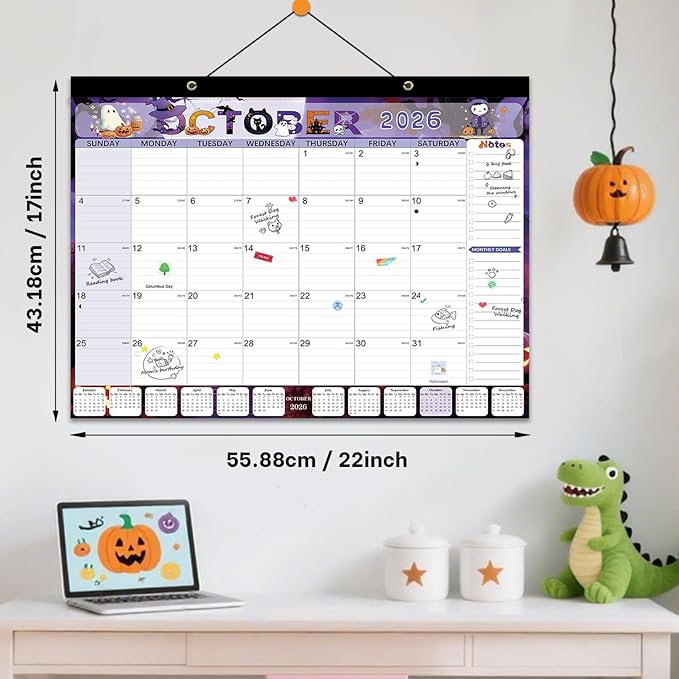 Desk Calendar 2026, Anti Ink Bleed, Ample Space, Extra Large Calendar 2026 with Stickers, 22" x 17" Seasonal Desktop Calendar for Home, Office, Teacher Supplies- Colorful
