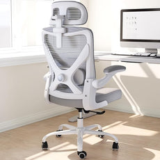 Ergonomic Office Chair: White Computer Desk Chair Comfy Gaming Chair for Adults - Office Chair with Lumbar Support & Headrest - Executive Office Rolling Chairs for Home Work (Grey)