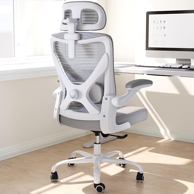 Ergonomic Office Chair: White Computer Desk Chair Comfy Gaming Chair for Adults - Office Chair with Lumbar Support & Headrest - Executive Office Rolling Chairs for Home Work (Grey)