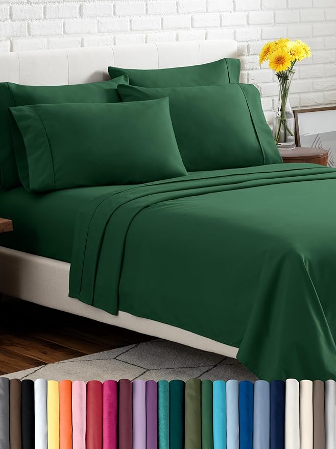 Bare Home Hotel Luxury Twin XL Sheet Set, Extra Soft, 4 Piece Set, Deep Pockets, Easy Fit, Cooling & Breathable, Wrinkle, Fade, Stain Resistant, Includes 2 Pillowcases (Twin XL, Forest Green)