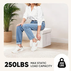 PINPLUS Storage Ottoman Cube Square Shaped Ottomans with Storage Foot Stool Footrest for Lving Room Boucle Ottoman Seat for Dorm Room,Faux Teddy Fur, White,11.8