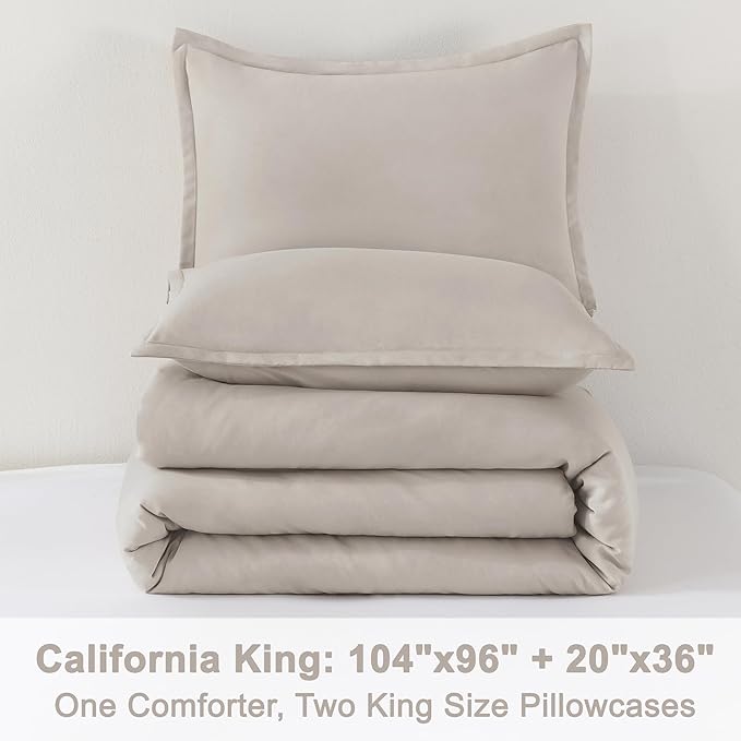 Litanika Comforter Set, Lightweight Solid Bedding Comforter Set, Fluffy Down Alternative Bed Set, Deep Linen, California King