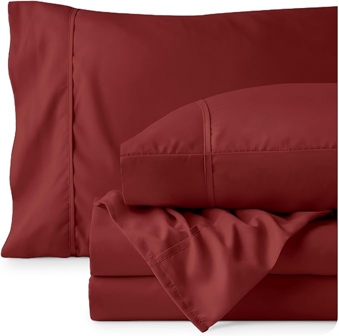 Bare Home Full Extra Long Sheet Set - 1800 Ultra-Soft Microfiber Full XL Bed Sheets - Double Brushed - Deep Pockets - Easy Fit - 4 Piece Set - Bed Sheets (Full XL, Rosewood) BareHome