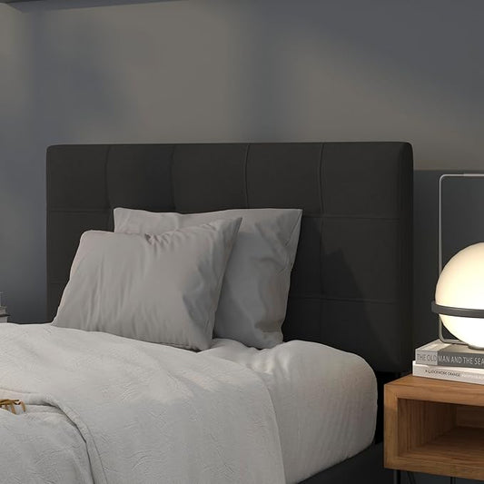 EMMA + OLIVER Quilted Tufted Upholstered Twin Size Headboard in Black Fabric