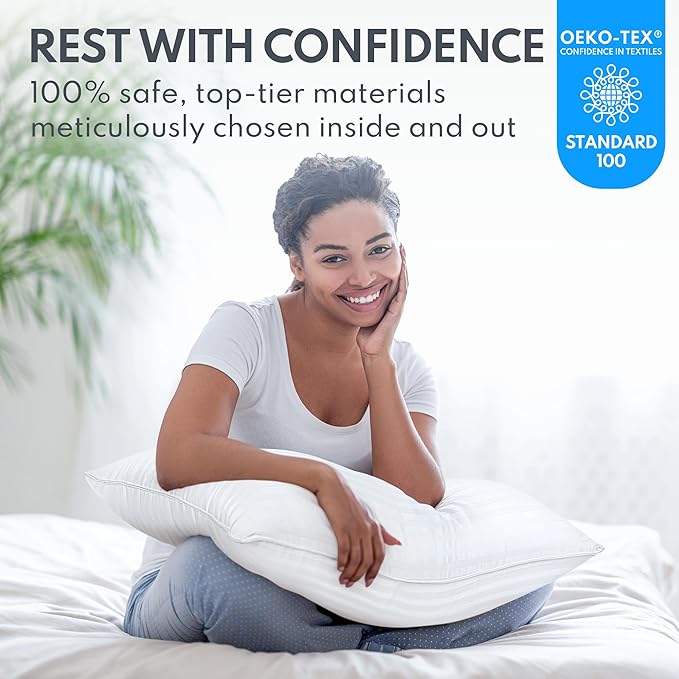 King Size Bed Pillows Set of 2 - Breathable Premium Down Alternative Pillows for Side, Back, and Stomach Sleepers Hotel Quality Fluffy Soft Microfiber Fill Skin-Friendly