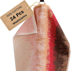 SEMAXE 100% Cotton Washcloths for Bathroom - 24 Pack, Quick-Dry Face Towels with Hanging Loop, Highly Absorbent and Soft, 13x13 Inch, Pink | Brown | Red